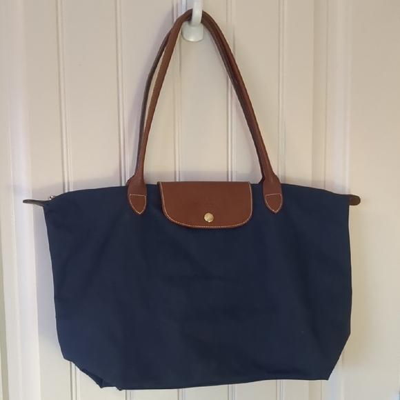 Longchamp Handbags - Longchamp Navy and Brown Tote Bag
